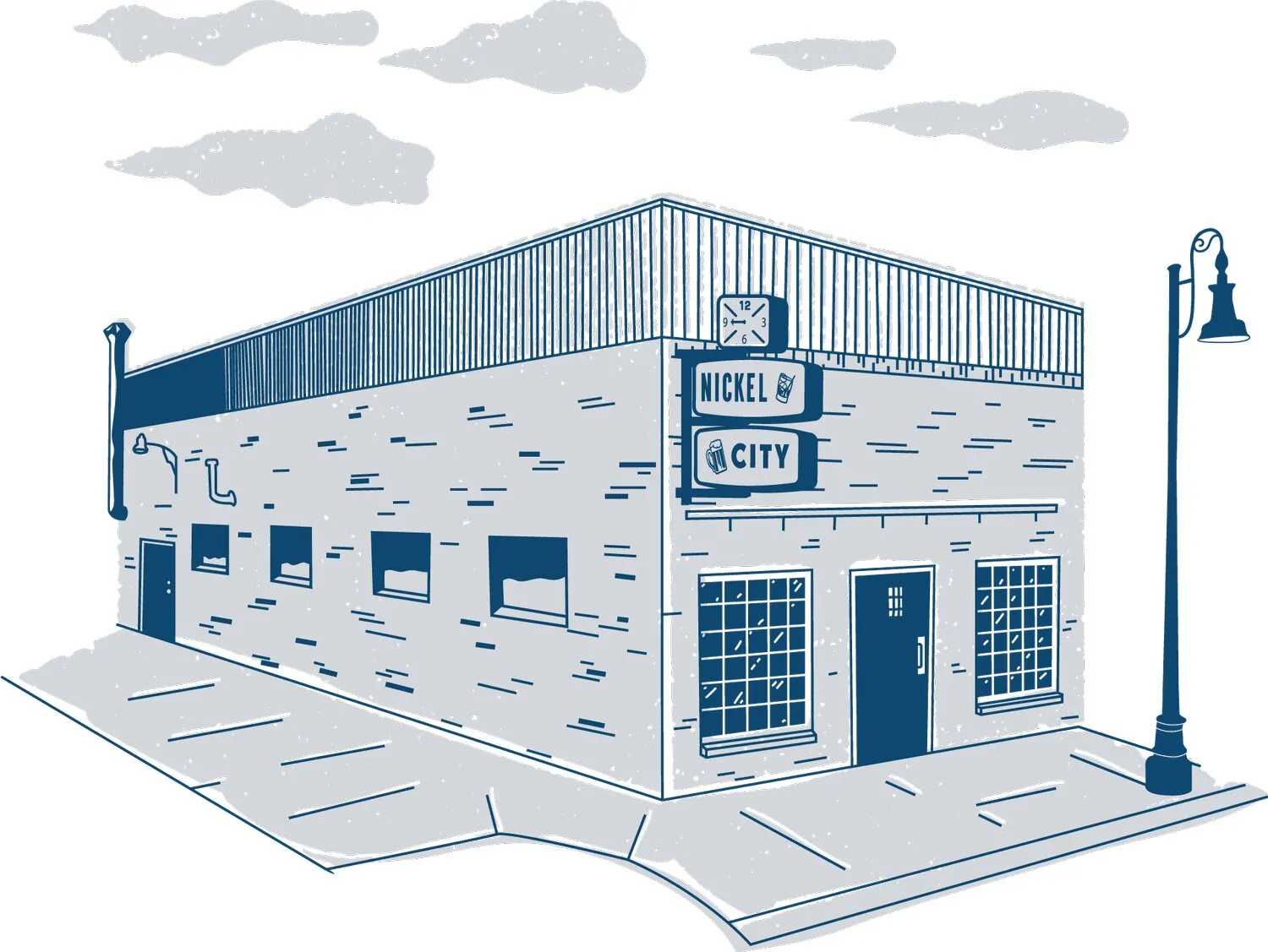 An illustrated view of Nickel City's East 11th Street corner bar
