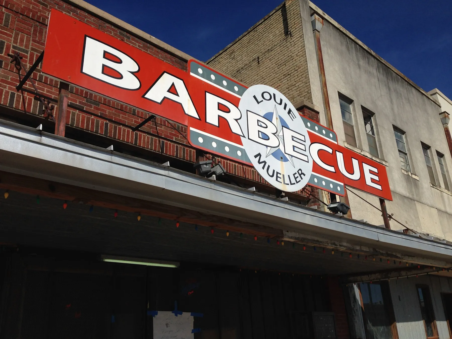 The exterior of Louie Mueller Barbecue in Taylor, Texas