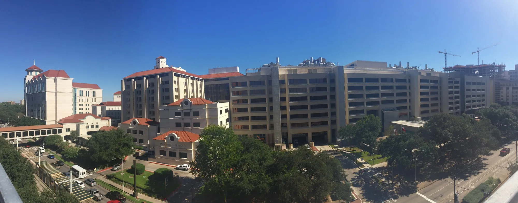 A panoramic view of Memorial Hermann hospital and McGovern Medical School in Houston