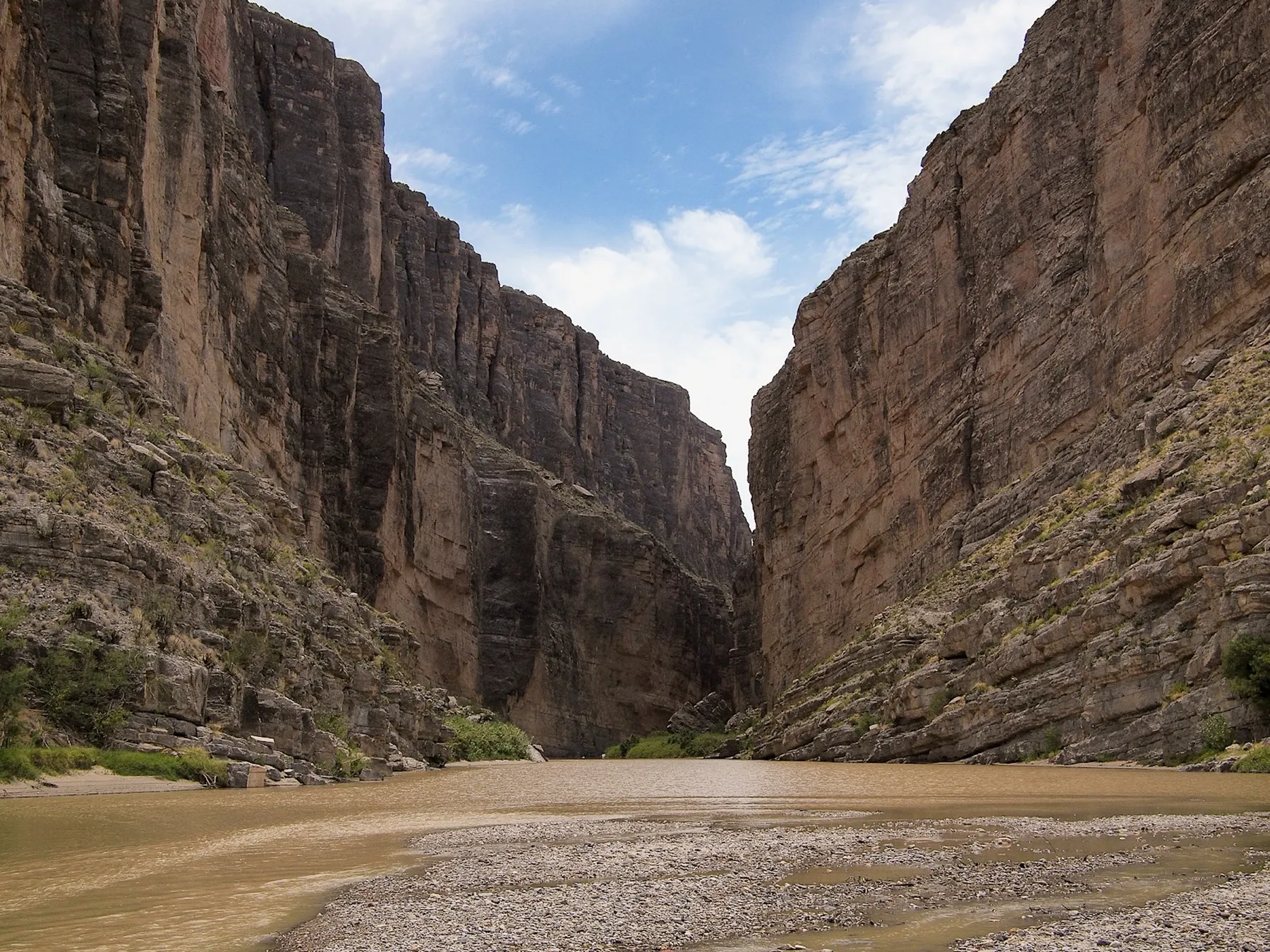 The Rio Grande running between steep canyon walls in West Texas