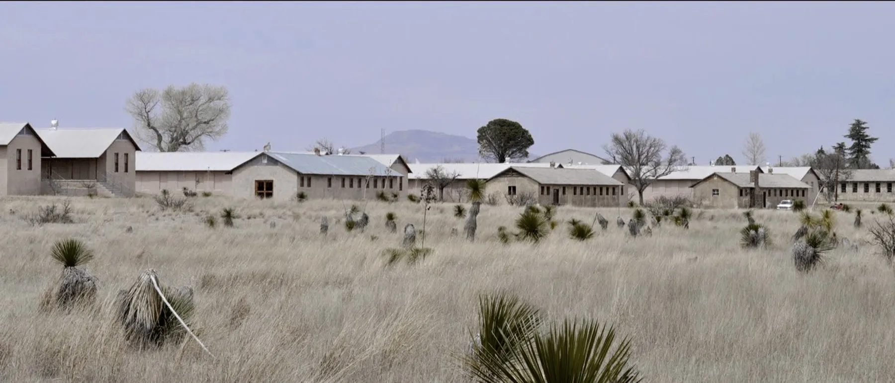 Concrete works by Donald Judd in a field at the Chinati Foundation outside Marfa