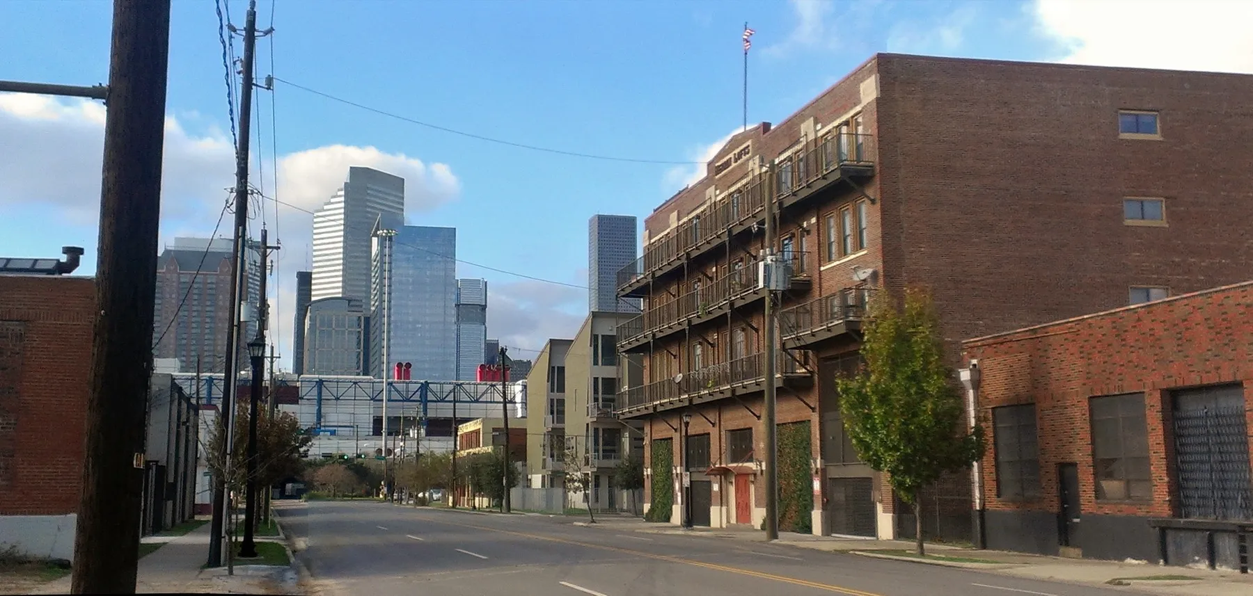Converted warehouse and residential buildings in East Downtown Houston