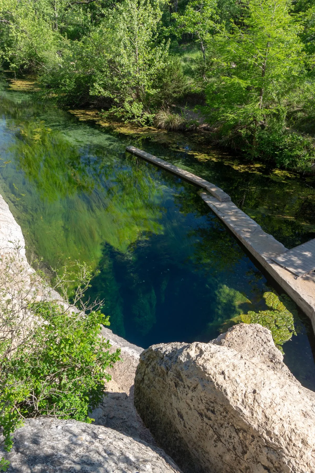 The spring opening at Jacob's Well, seen from the limestone bank