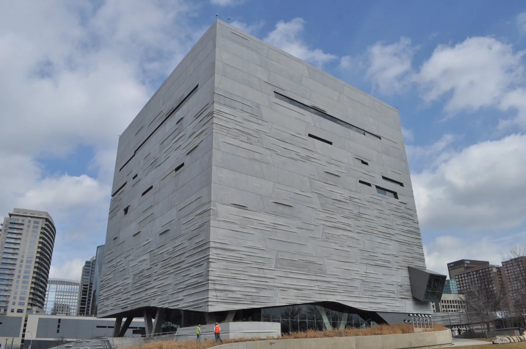 The concrete cube of the Perot Museum of Nature and Science in downtown Dallas