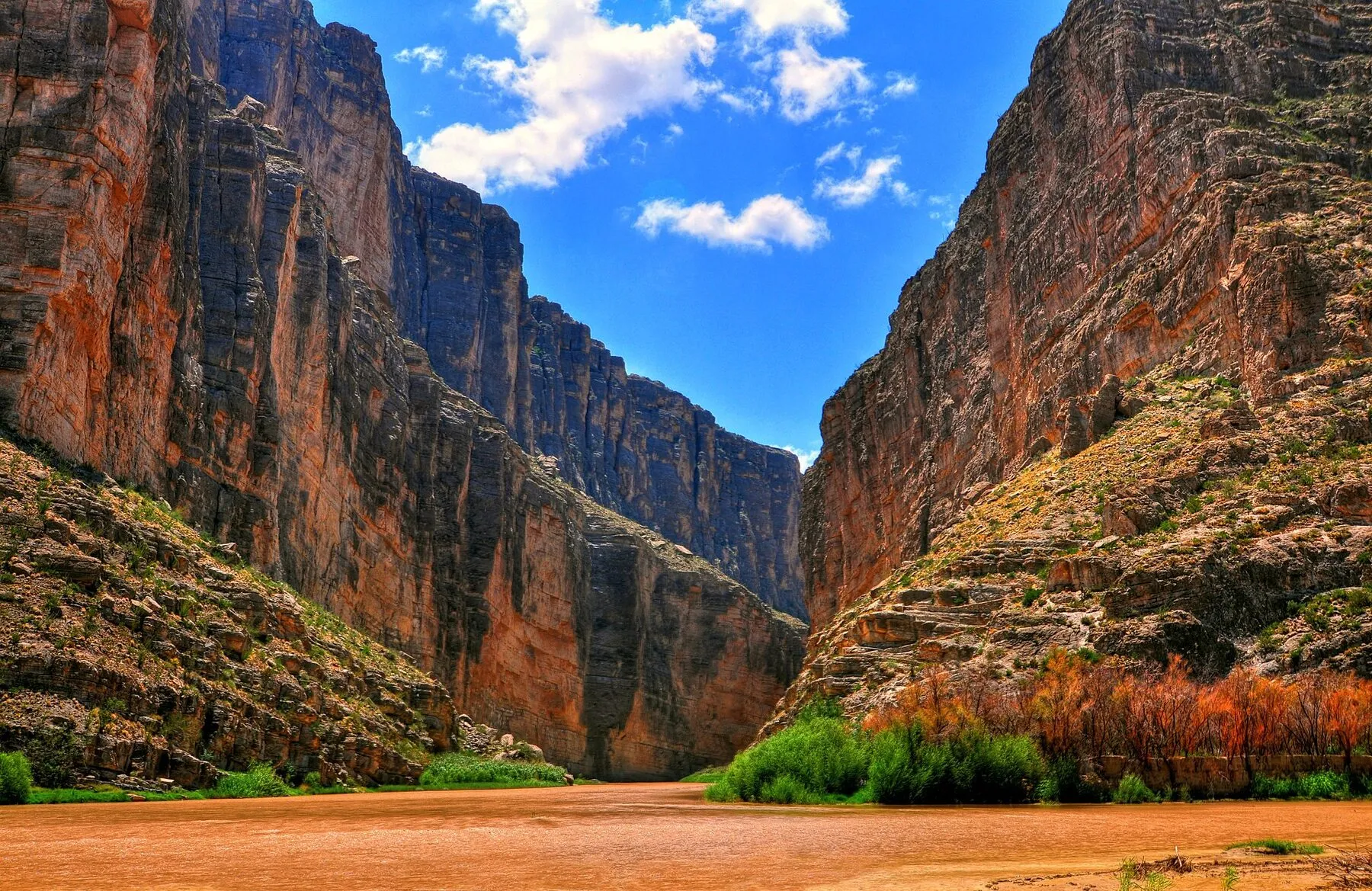 The Rio Grande flows between the high limestone walls of Santa Elena Canyon