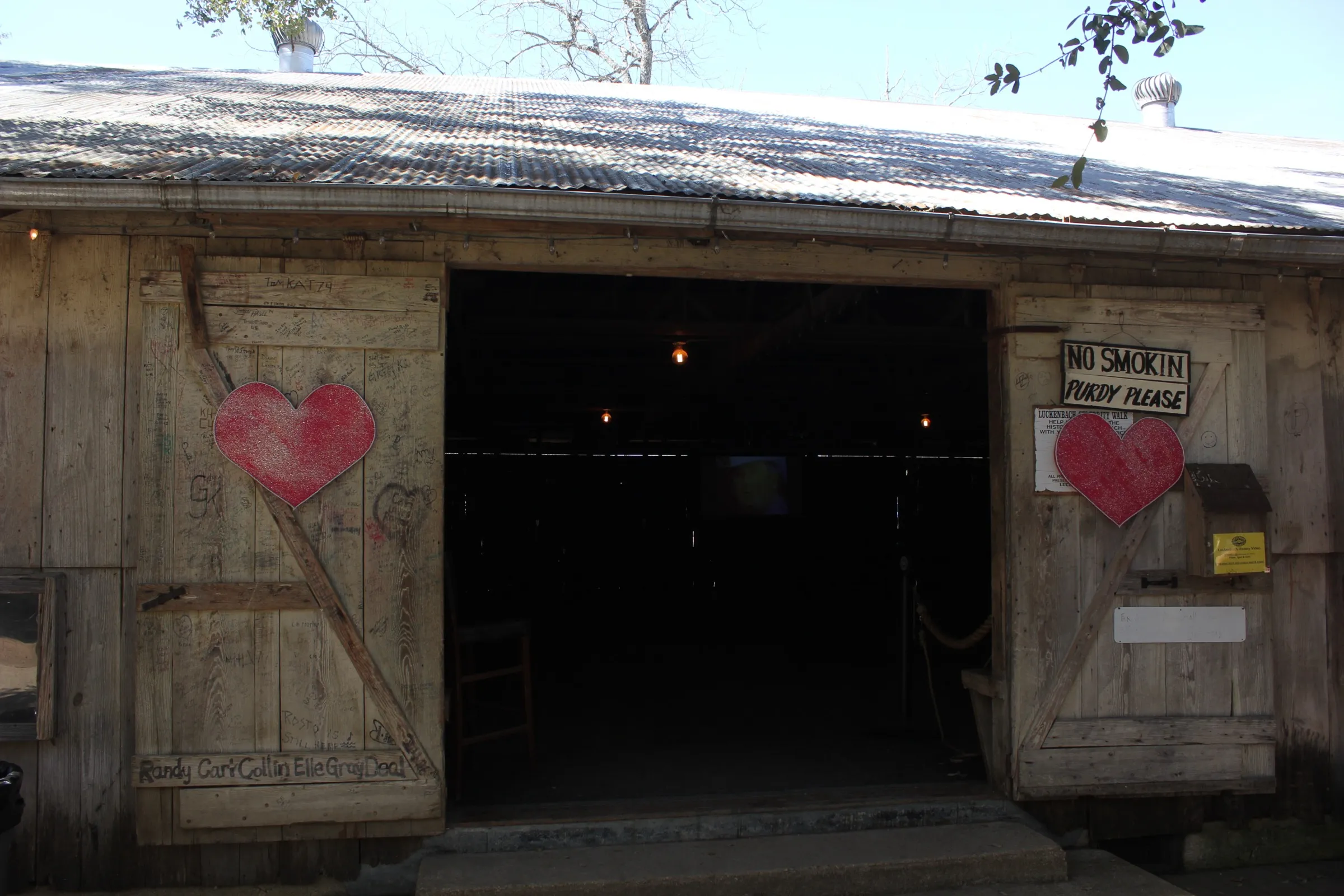 The weathered timber dance hall at Luckenbach, Texas