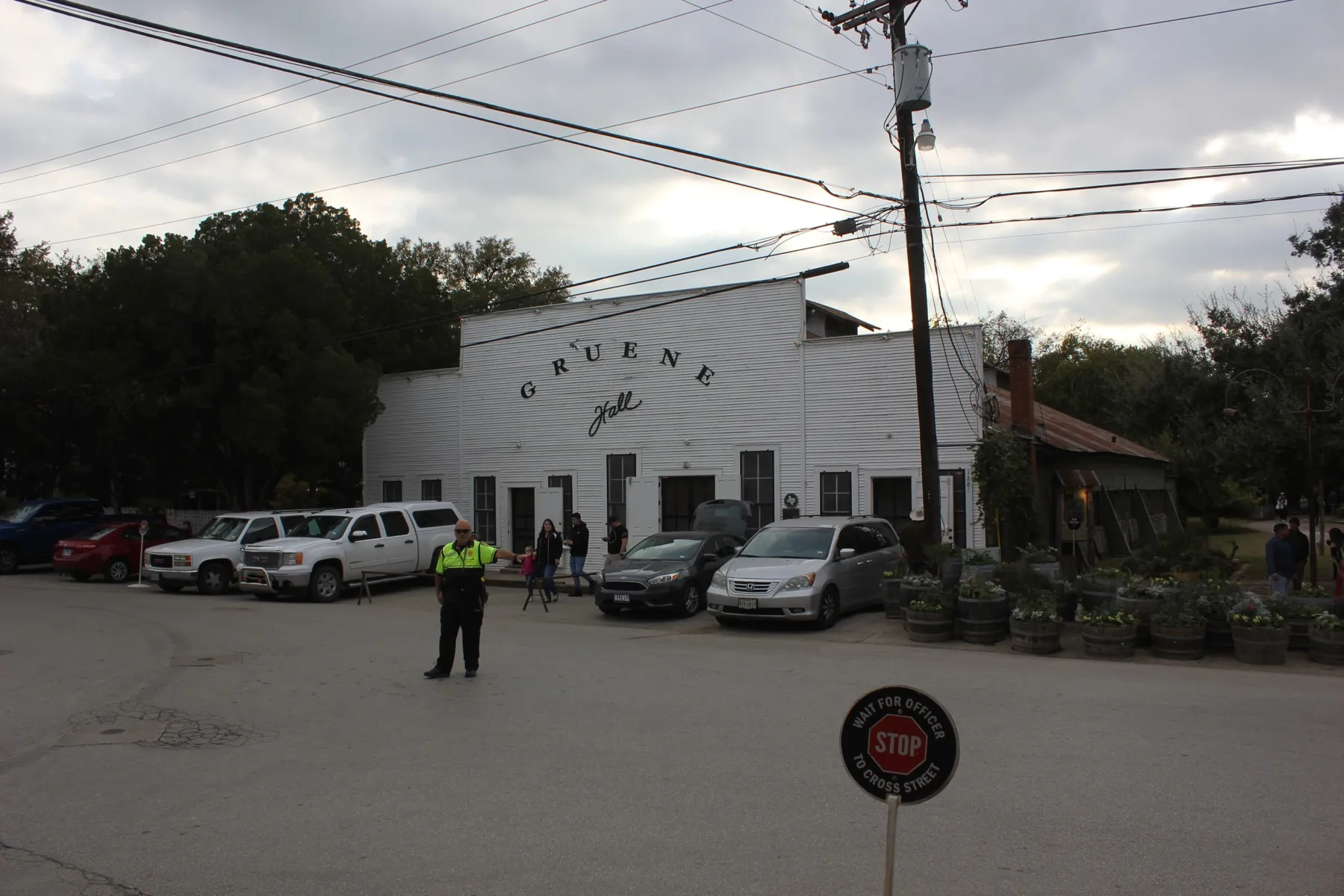 The long timber dance hall at Gruene, Texas, with its side doors open