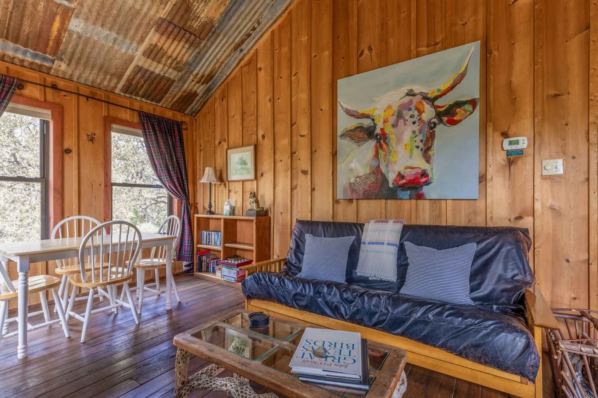 Wood-paneled living room in The Treehouse at The Lodges at Lost Maples