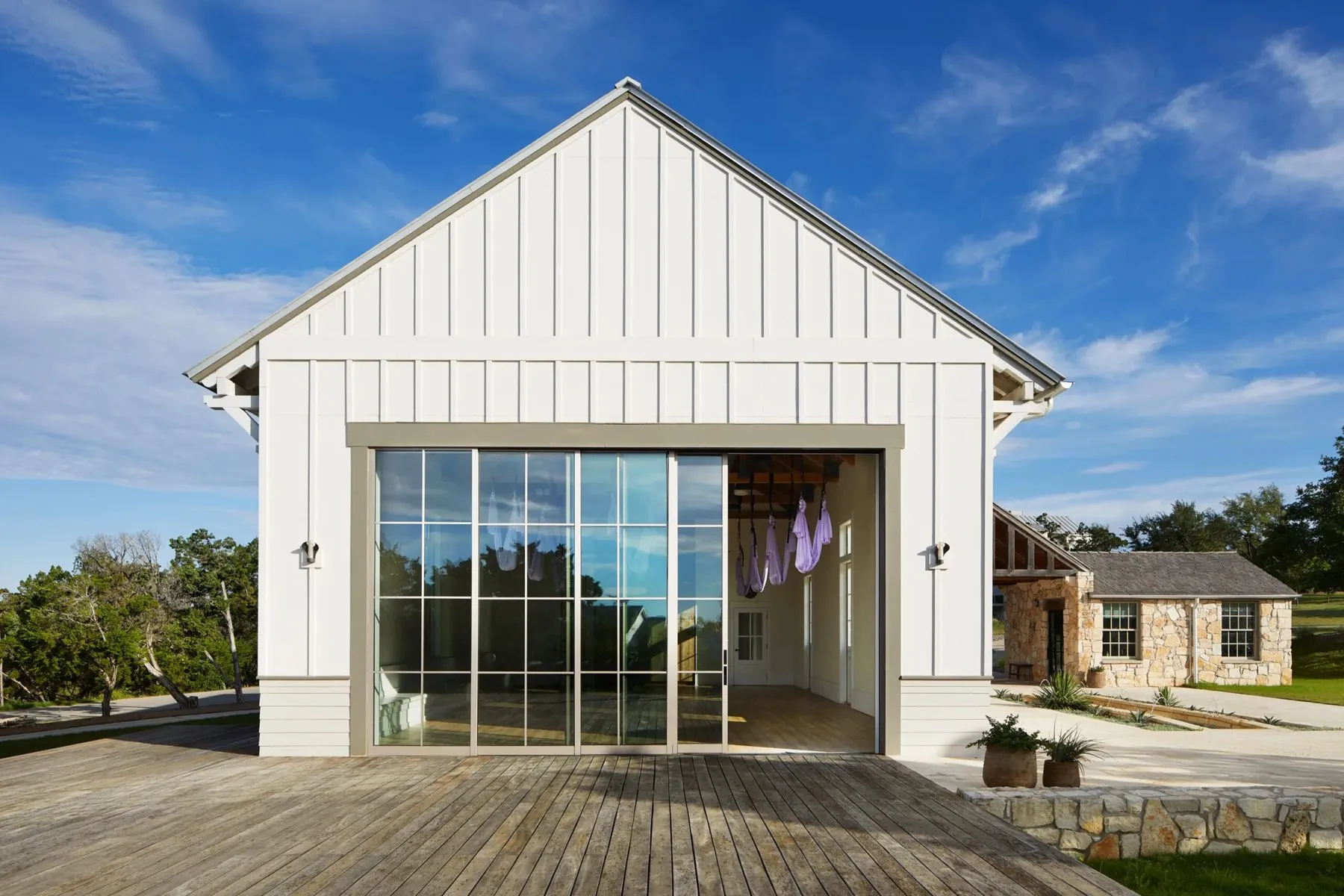 Yoga barn and grassy grounds at Miraval Austin