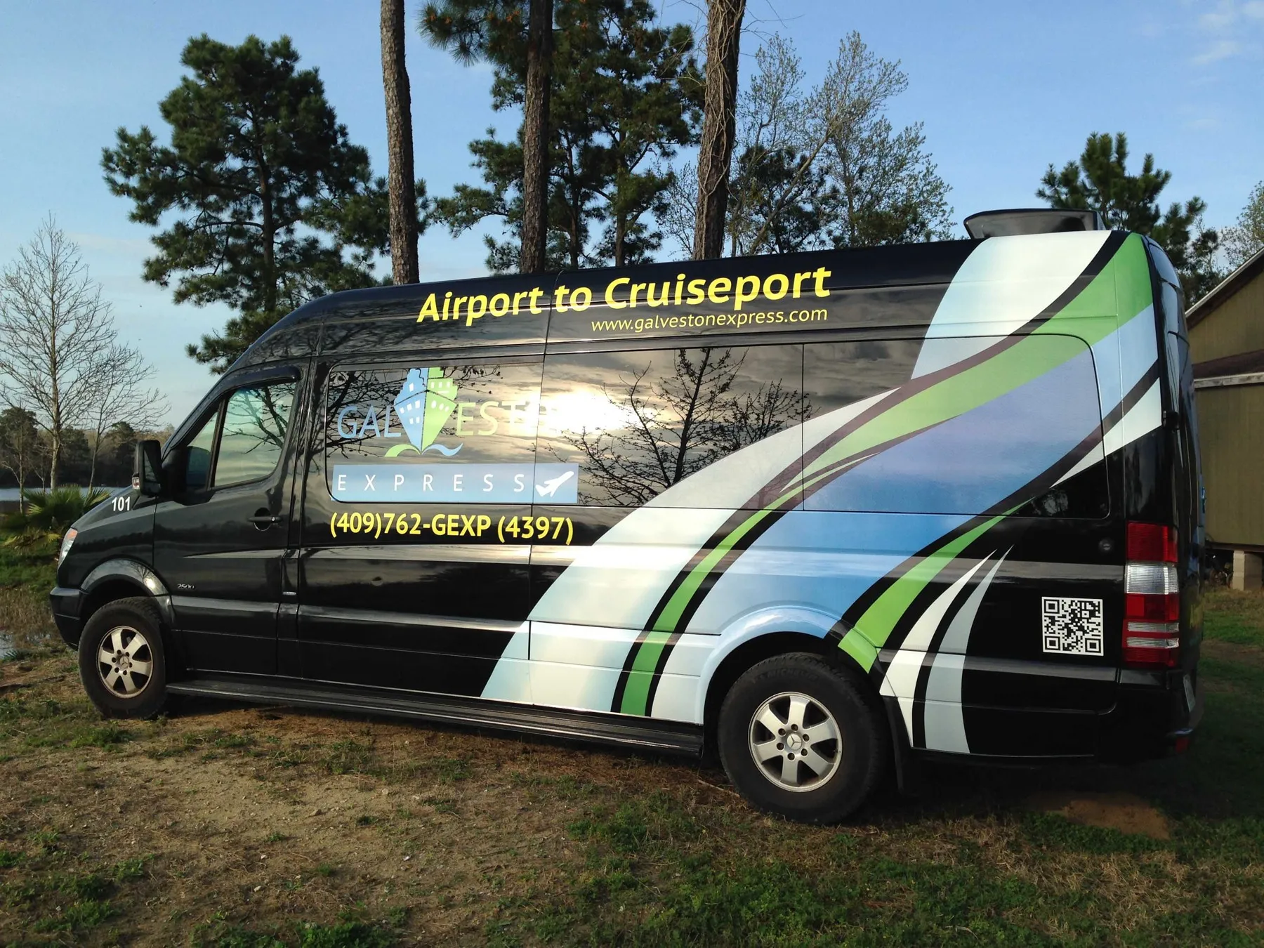 A Galveston Express shuttle van