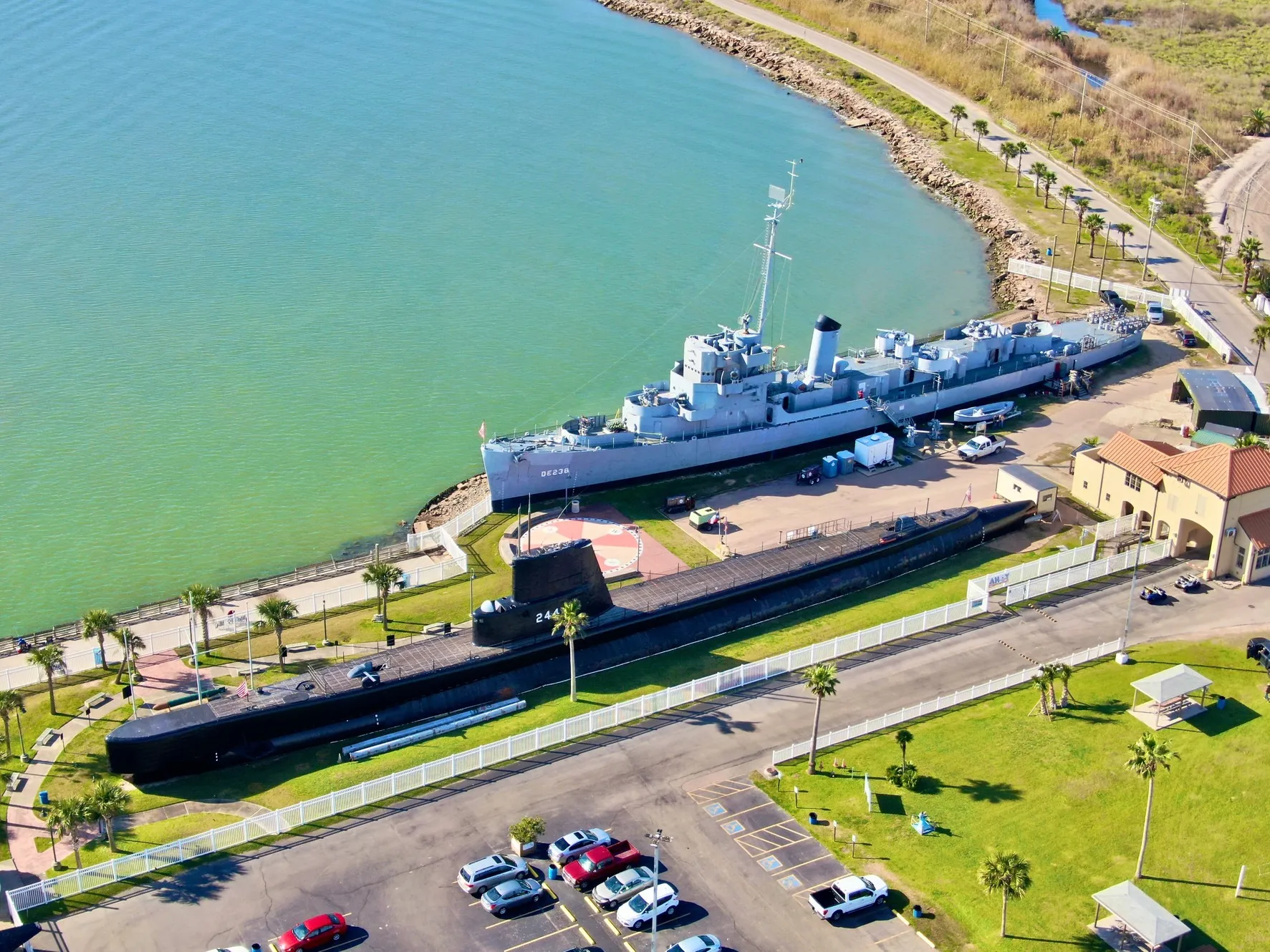 The ships at Galveston Naval Museum seen from above