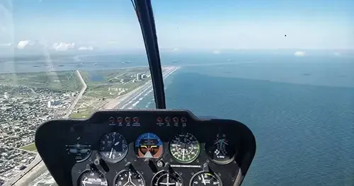 The view from a Galveston Helicopters cockpit