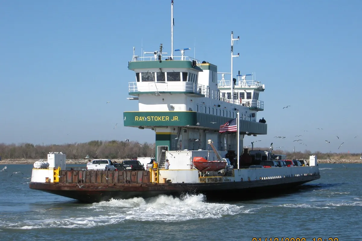 A Galveston-Port Bolivar ferry on the water