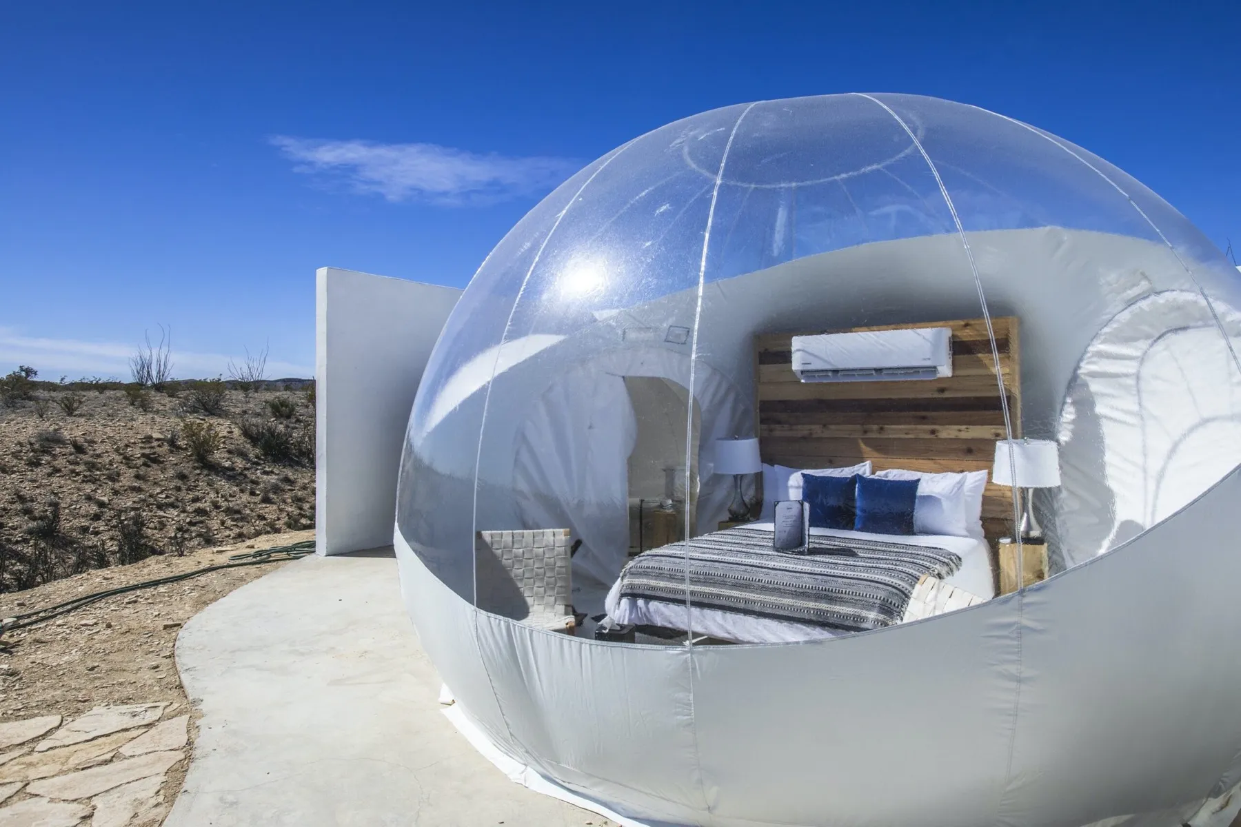 A clear bubble bedroom at Basecamp Terlingua