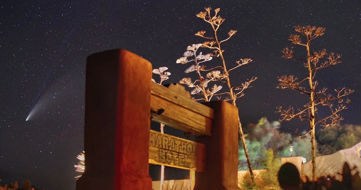 The Marathon Motel beneath a starry sky