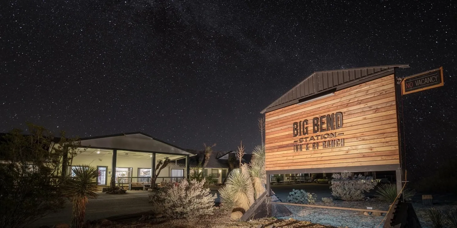 Big Bend Station lit up at night