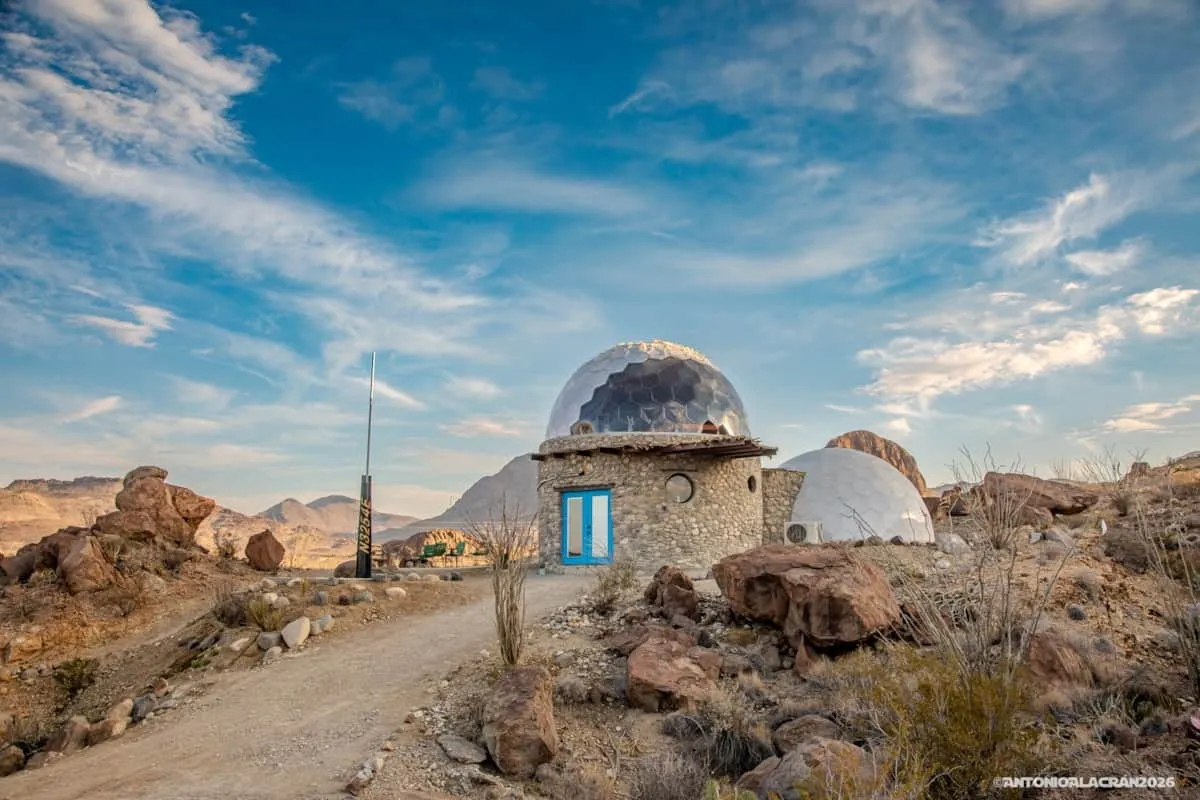A rounded lodging pod at Space Cowboys