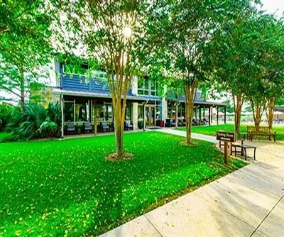 The glass tasting room at Texas Wine Collective