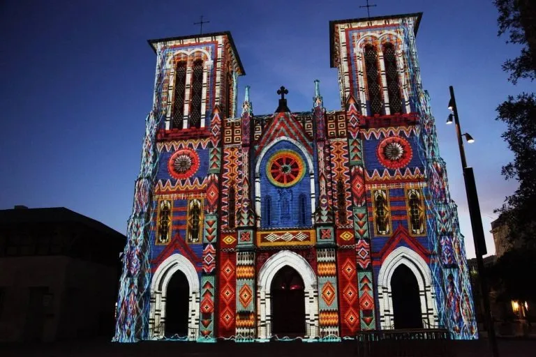 The Saga light projection on San Fernando Cathedral