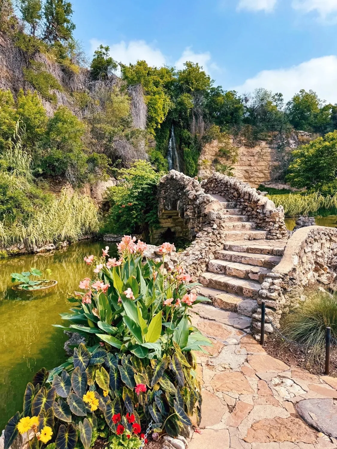 A stone bridge and garden paths at the Japanese Tea Garden