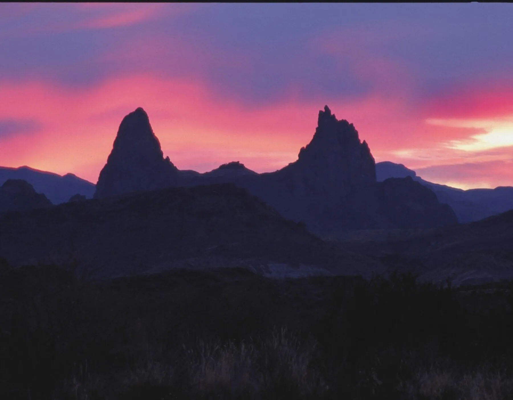 Mule Ears peaks at sunset in Big Bend National Park