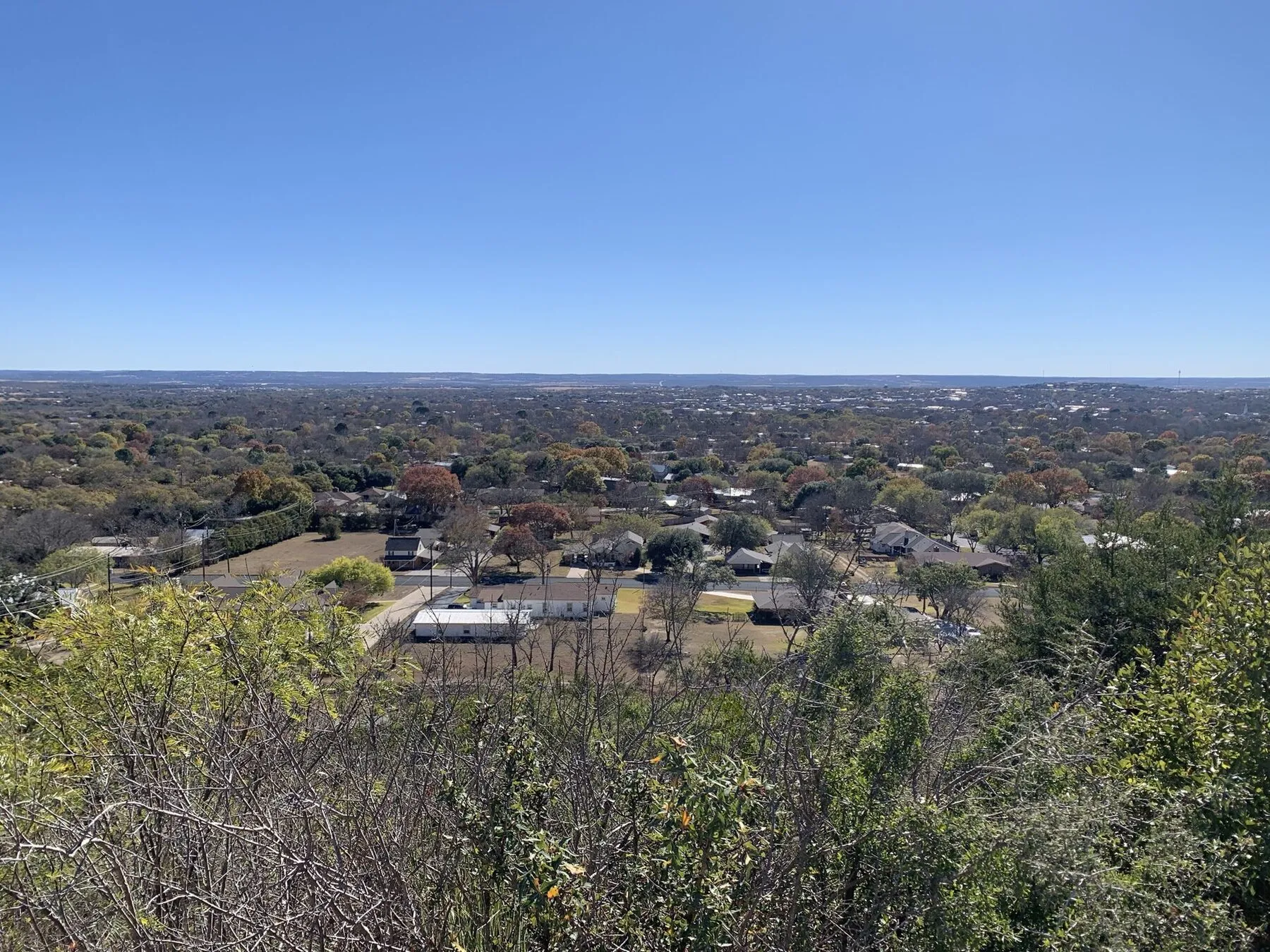 View across the rooftops and wooded edge of Fredericksburg