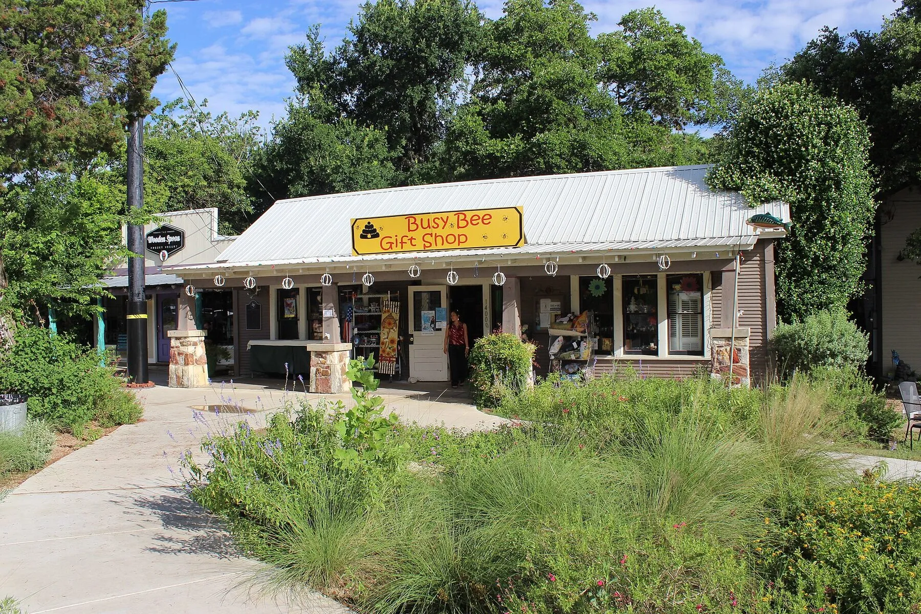 The Busy Bee Gift Shop storefront in downtown Wimberley